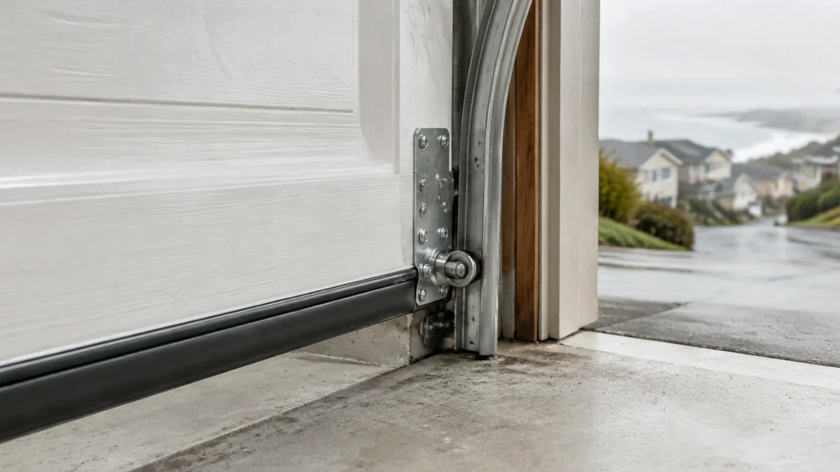 Daly City garage door repair hardware showing tracks, rollers, hinges, and sectional door parts